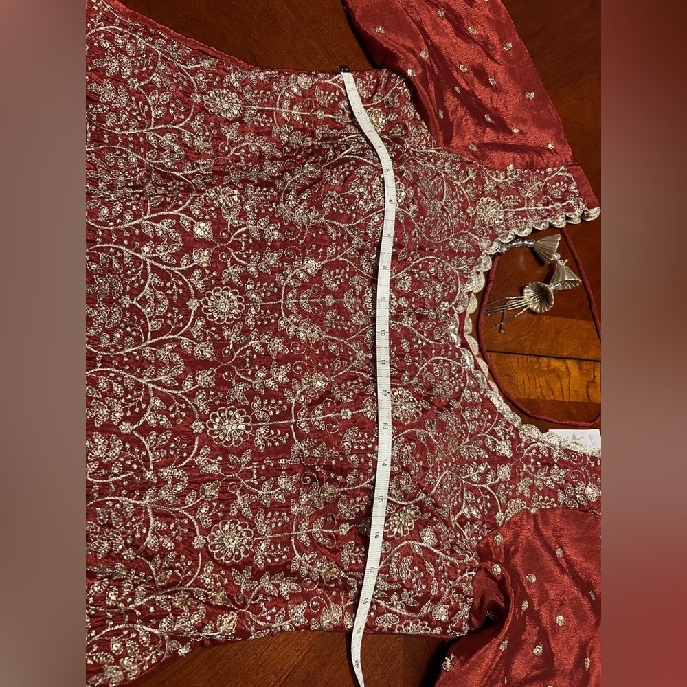 Elegant rust color lehenga with long top with crystal work - Picture 5 of 15